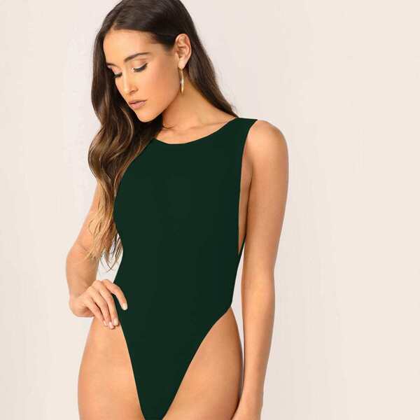 

Solid Low Side High Cut Skinny Bodysuit