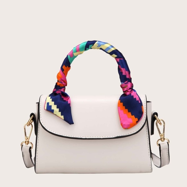

Twilly Scarf Decor Satchel Bag, White
