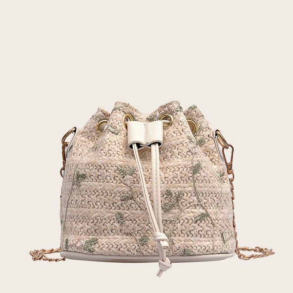 

Floral Embroidered Bucket Bag With Drawstring