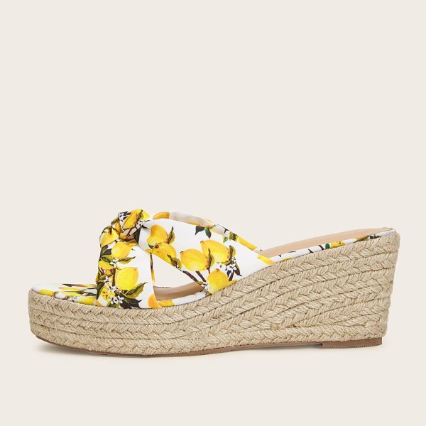 

Open Toe Lemon Print Espadrille Wedges