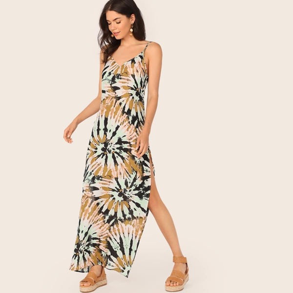 

Low Back Tie Dye Split High Cami Dress, Multicolor