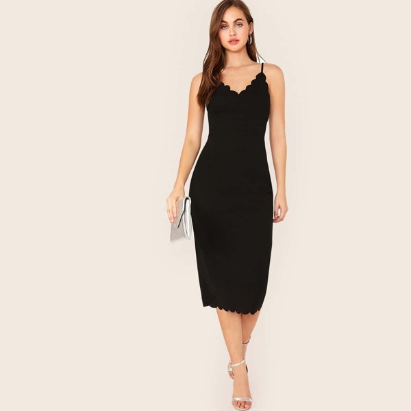 

Solid Scallop Trim Bodycon Slip Dress
