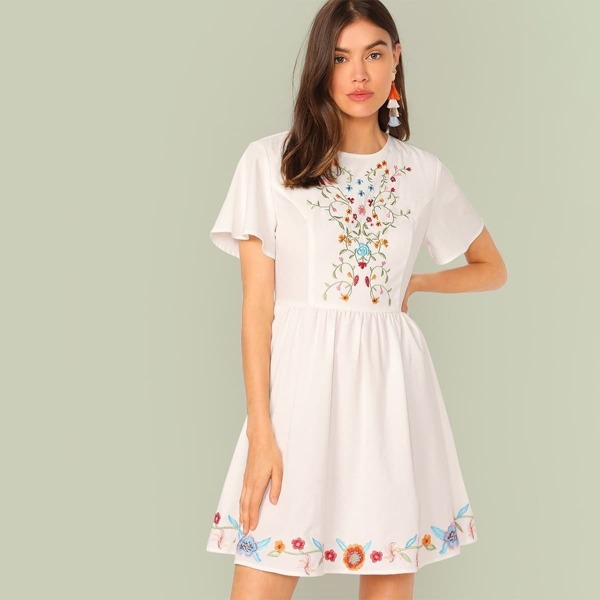 

Embroidered Floral Butterfly Sleeve Dress