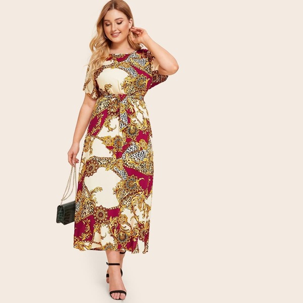

Plus Leopard Scarf Print Belted Dress