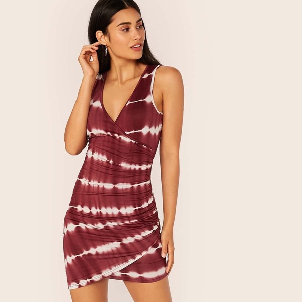 

Gathered Detail Tie Dye Wrap Pencil Dress