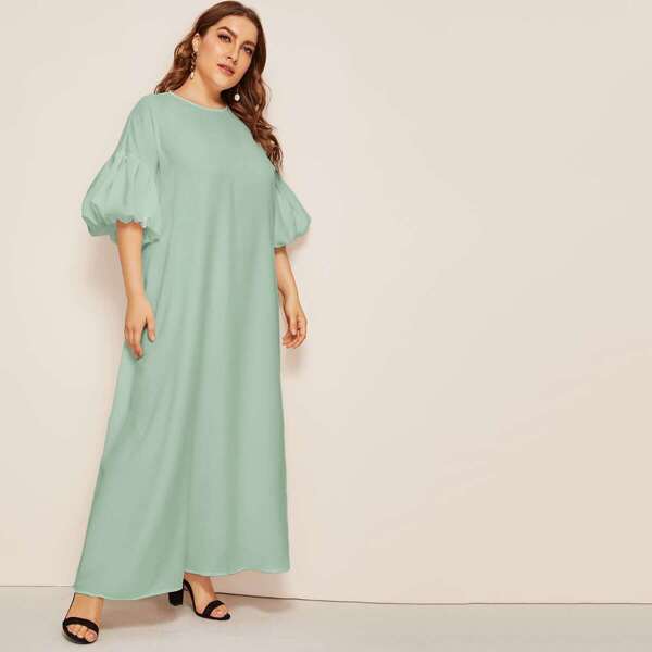 

Plus Lantern Sleeve Keyhole Back Maxi Dress, Green