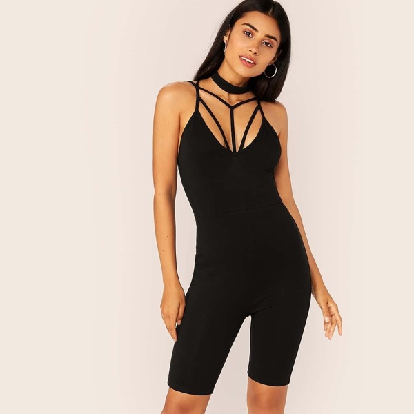 

Solid Strappy Neck Form Fitted Jumpsuit