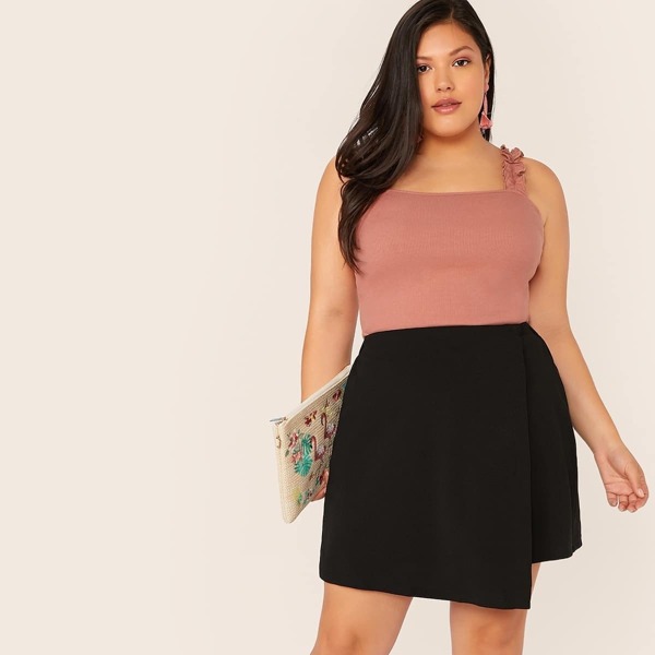 

Plus Solid Wrap Skort, Black