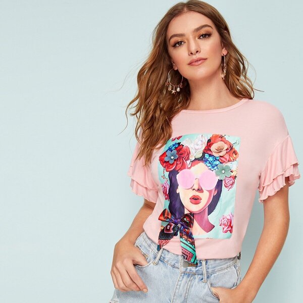 

3D Applique Ribbon Knot Detail Figure Patched Top
