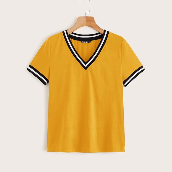 

V-neck Striped Tape Trim Top