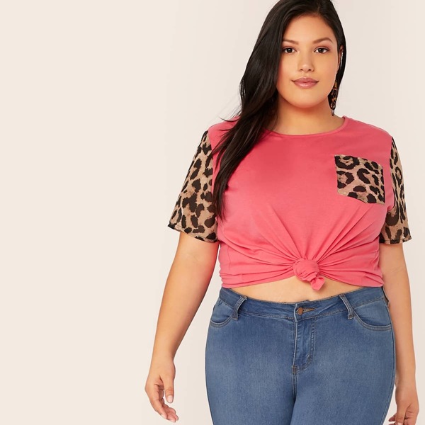 

Plus Leopard Print Pocket Patch Tee