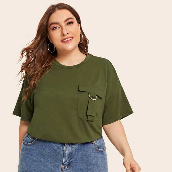 

Plus Drop Shoulder Flap Pocket Top