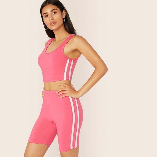 

Striped Side Crop Tank Top & Cycling Shorts Set
