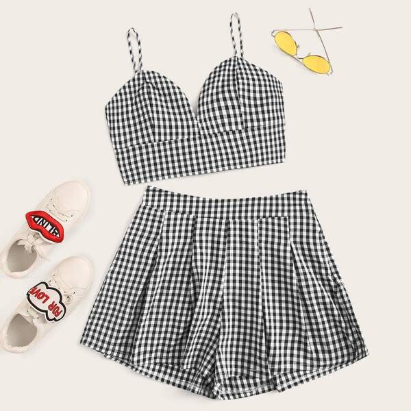 

Plaid Print Cami Top With Shorts
