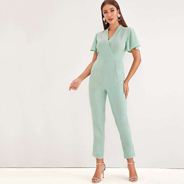 

Solid Surplice Front Butterfly Sleeve Jumpsuit