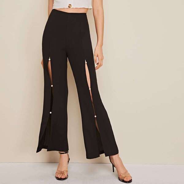 

Pearls Beaded Split Thigh Flare Pants