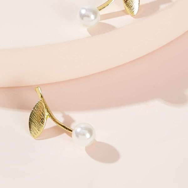 

Leaf Bar & Faux Pearl Decor Earrings 1pair, Gold