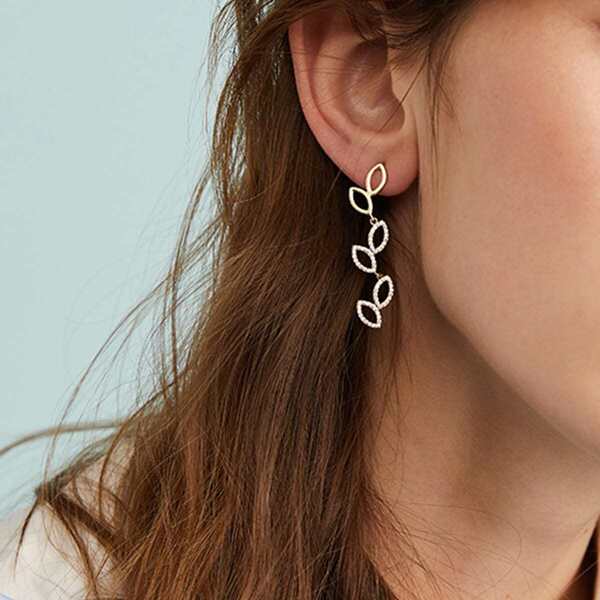 

Rhinestone Decor Leaf Drop Earrings 1pair, Gold