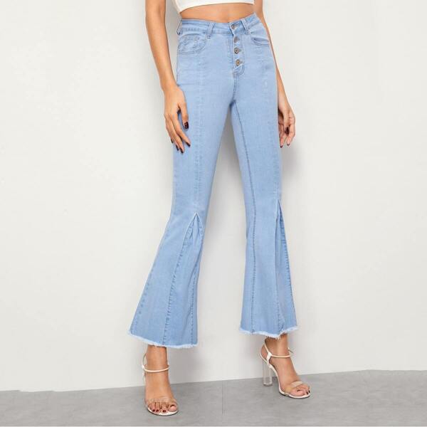

Raw Hem Flare Leg Button Front Jeans
