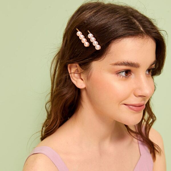 

Faux Pearl Decor Hair Clip 2pack