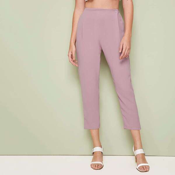 

Button Waist Solid Tapered Pants
