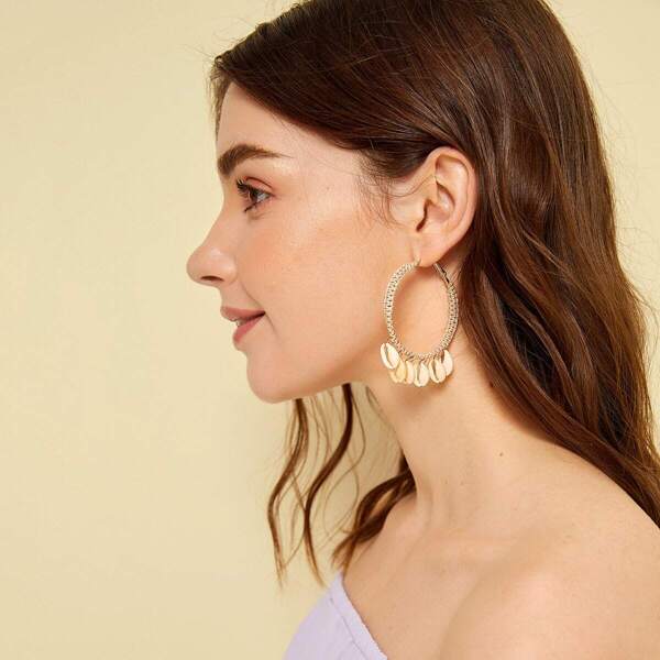 

Shell Charm Hoop Drop Earrings 1pair