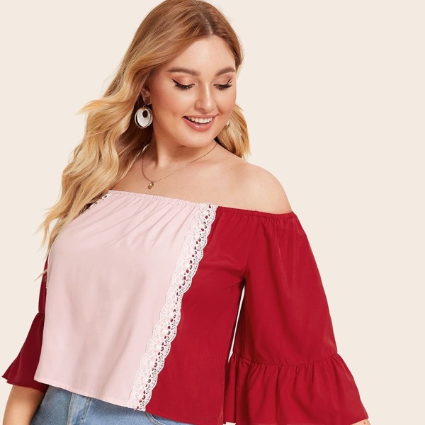 

Plus Contrast Panel Flounce Sleeve Bardot Top