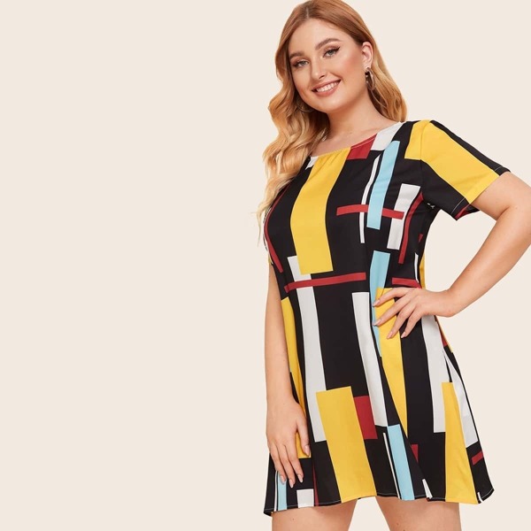 

Plus Geo Print Tunic Dress, Multicolor
