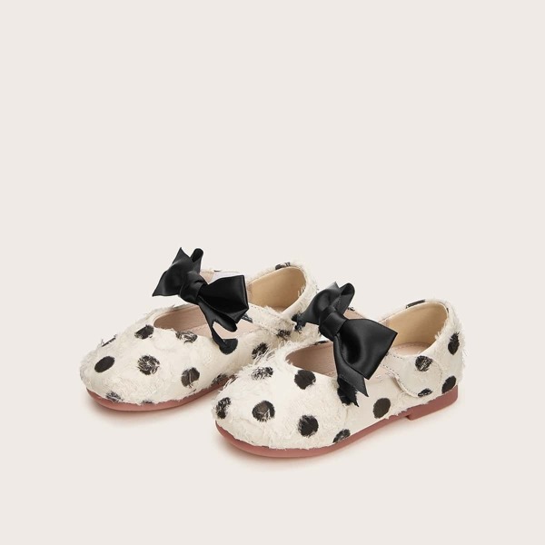 

Baby Girls Bow Decor Polka Dot Flats, Black and white