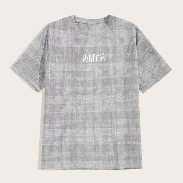 

Men Tartan Plaid Letter Print Tee