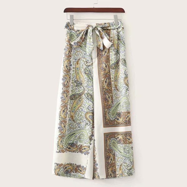 

Tribal Print Tie Front Wide Leg Pants