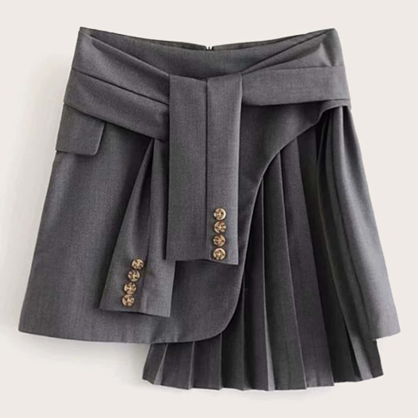 Tie Front Pleated Zip Back Skirt