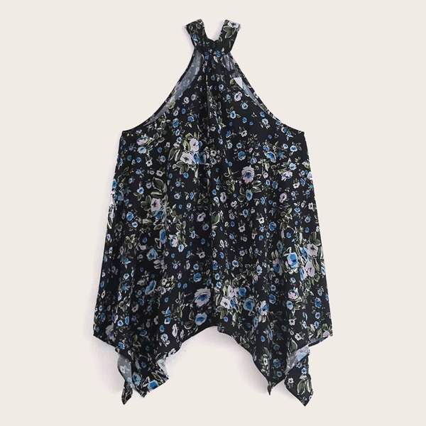 

Ditsy Floral Asymmetrical Hem Halter Top