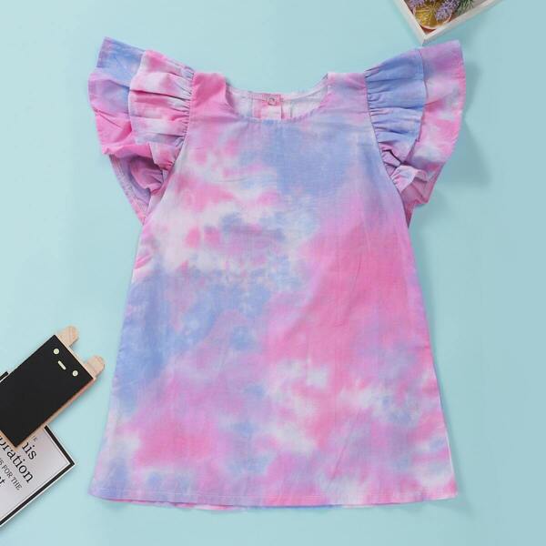 

Toddler Girls Tie Dye Ruffle Sleeve A-line Dress
