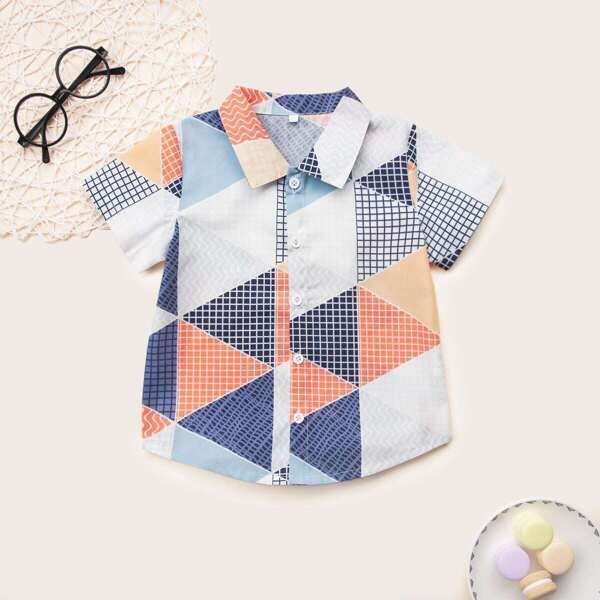 

Toddler Boys Geo Print Curved Hem Shirt, Multicolor