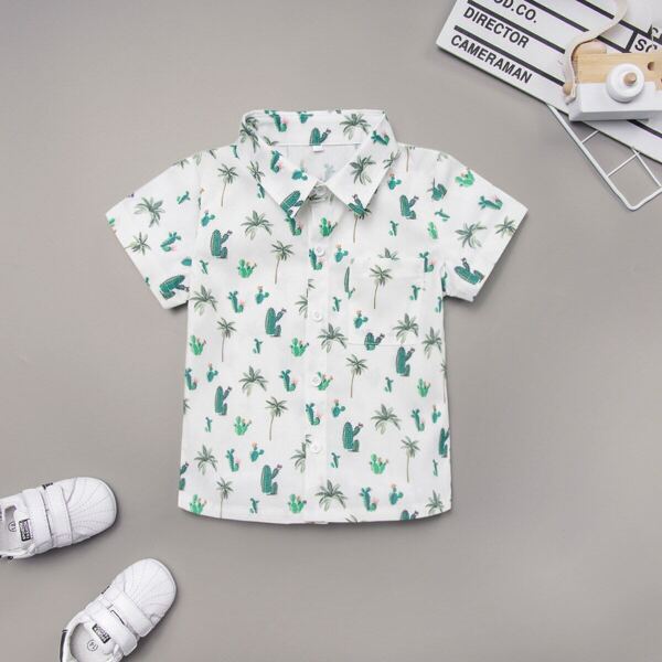 

Toddler Boys Cactus Print Button Through Shirt, White