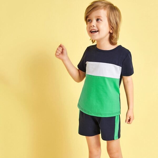 

Toddler Boys Cut And Sew Panel Tee With Track Shorts, Multicolor
