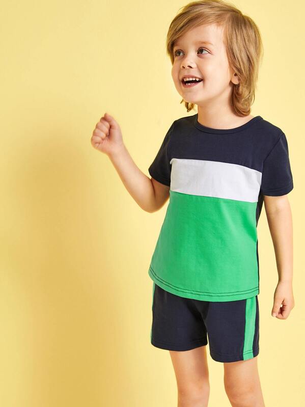 

Toddler Boys Cut And Sew Panel Tee With Track Shorts, Multicolor, Alex B