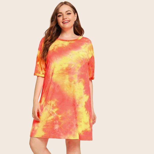 

Plus Tie Dye Drop Shoulder T-shirt Dress