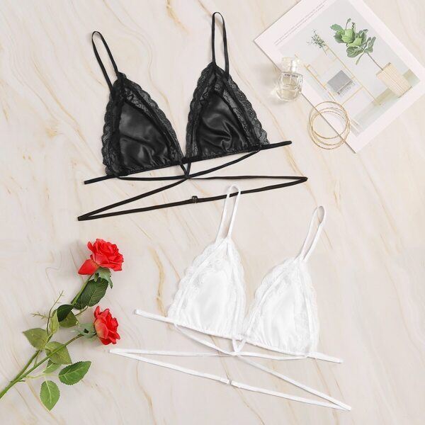 

Plus Lace Trim Satin Bralette 2pack