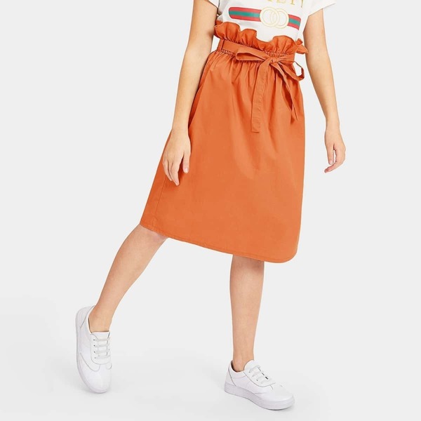 

Girls Paperbag Waist Belted Skirt