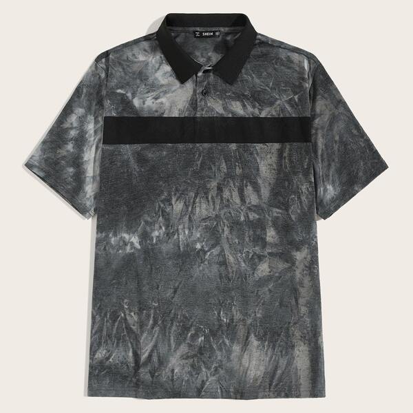 

Men Contrast Collar Striped Detail Tie Dye Polo Shirt