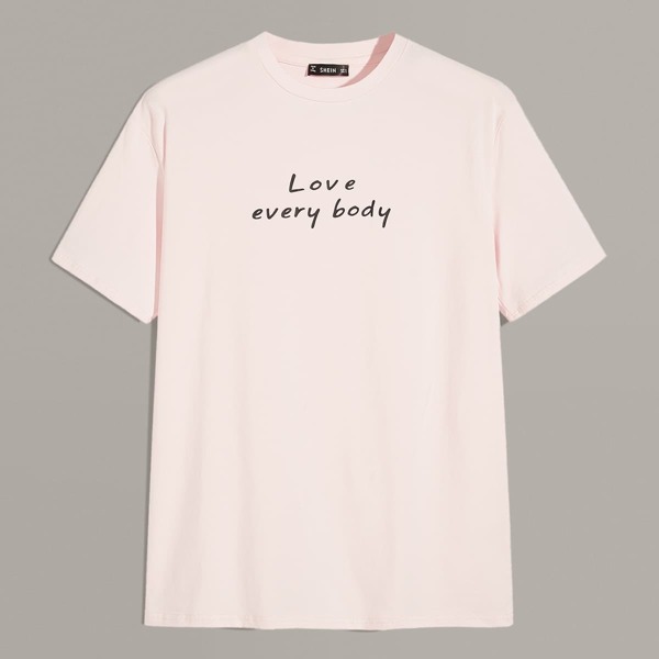 

Men Slogan Print Short Sleeve Top, Pink pastel