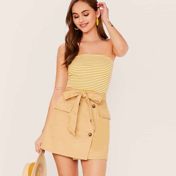 

Double Breasted Knot Front Skirt
