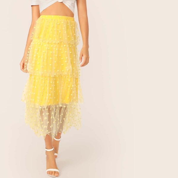 

Neon Yellow Dot Mesh Overlay Skirt