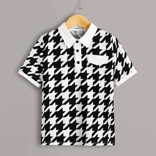 

Boys Houndstooth Print Polo Shirt