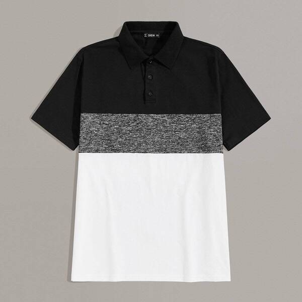 

Men Marled Panel Colorblock Polo Shirt, Multicolor