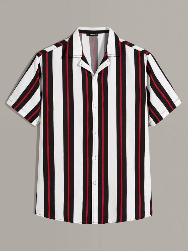 

Men Revere Collar Striped Shirt, Multicolor