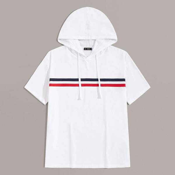 

Men Tape Front Drawstring Hoodie, White