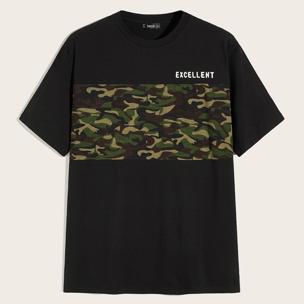 

Men Letter and Camo Print Tee